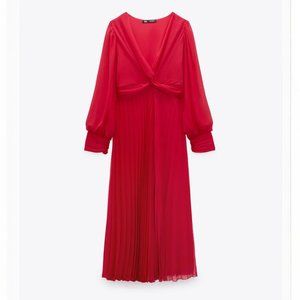Pleated Midi Dress - Fuschia/Red
